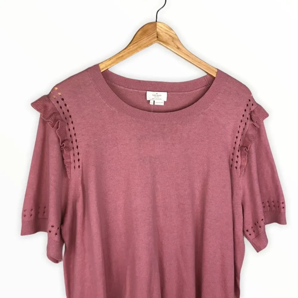 Kate Spade Light Pink Eyelet Ruffle Short Sleeve Sweater size XXL NWT Crew Neck